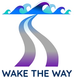 Wake The Way logo: purple, gray, and blue gradient road with white stripe, curving into the distance to dark blue and s